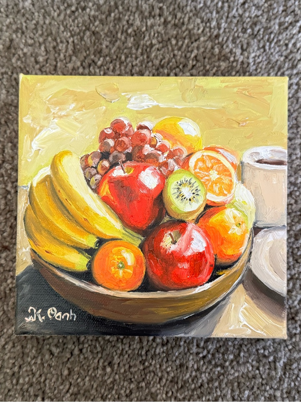 Original oil painting vibrant still life fruits on canvas signed 6x6